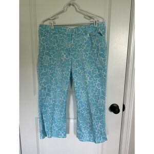 Anne Klein AK Sport Blue Floral Capris Stretch Womens SZ 14 Golf Pickleball Golf
